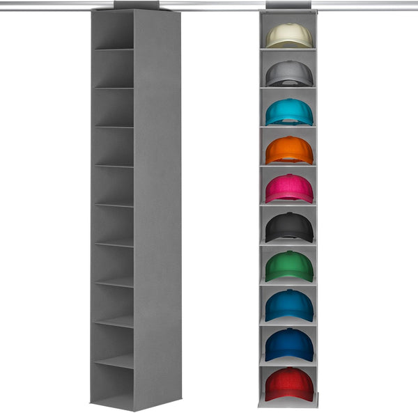Lifewit 10 Compartments Hat Organizer - 1 Pack Hanging Storage Organizer for Baseball Caps, Holds Up to 40 Hats, Grey