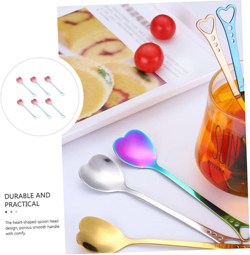 6pcs Heart Shaped Stainless Steel Spoon Set, Mini Dessert Spoons for Valentines Day