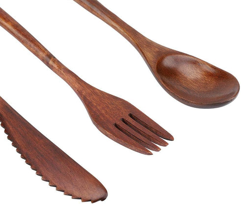 3Pcs Wooden Spoon Fork Knife Cutlery Set, Japanese Reusable Bamboo Cutlery Set