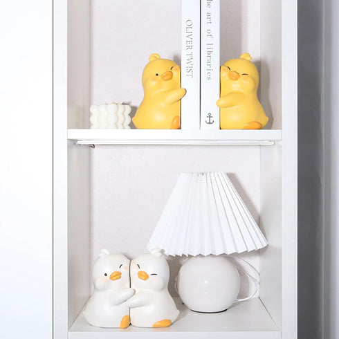 Cute Hug Ducks Decorative Bookends, Unique Book Ends to Hold Books Creative Resin Book Holder Stopper for Home Office