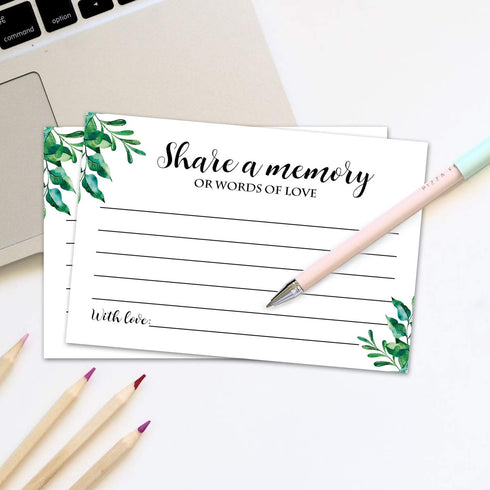 Giftideaworkshop 50 Greenery Share A Memory Cards for Celebration of Life, Birthday, Anniversary, Memorial, and Guest