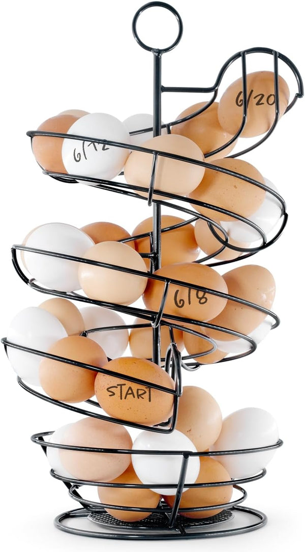 Fresh Egg Holder Countertop, Egg Skelter, Spiral Egg Holder with Storage Basket,