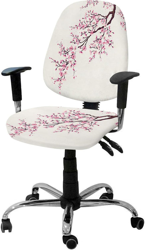 Cherry Blossoms Office Chair Cover, Stretchable Computer Chair Seat Cover, Pink Spring Floral Design