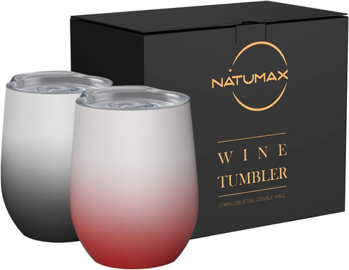 Wine Tumblers with Lid, 12 oz Stainless Steel Stemless Wine Glasses, Double Wall Vacuum Insulated Cup, Set of 2
