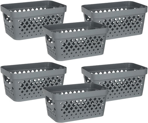 Glad Plastic Baskets for Organizing, Set of 6 Nesting Shelf Bins with Handles, 1 Gallon, Grey