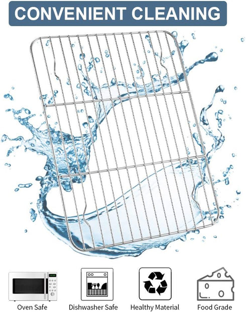Baking Cooling Racks Set of 2, Stainless Steel Cookie Racks, Rectangle 9" x 11.8", Fit Quarter Sheet Pan