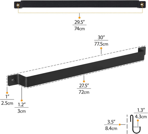 Wallniture Casto 30" Gourmet Kitchen Rail with 15 S Hooks for Hanging Utensils and Cookware, Frosty Black