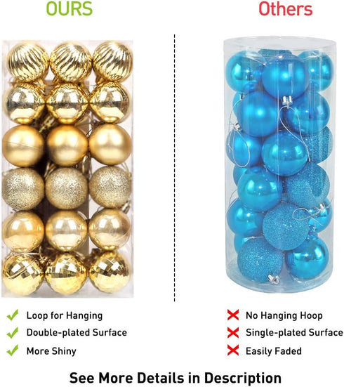 walsport Christmas Balls Ornaments for Xmas Tree, 36ct Plastic Shatterproof Baubles for Christmas Party Decoration