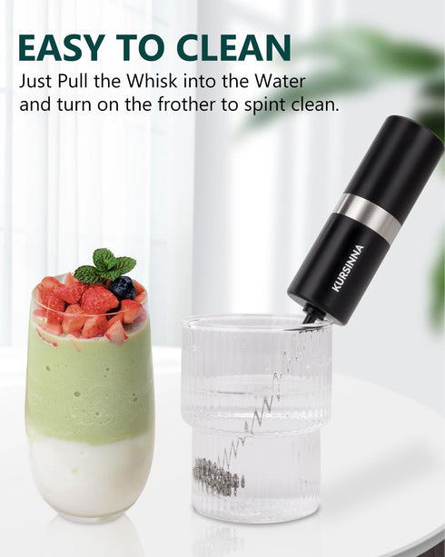 Powerful Handheld Milk Frother, Battery Operated Double Whisk Foam Maker with Stainless Steel Stand, Drink Mixer for
