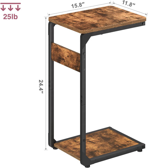 Vovonusy ET-YB-BR1 Wood Pedestal Small Sofa Side Table for Couch, Tall Nightstand, C Shaped End Table, TV Trays