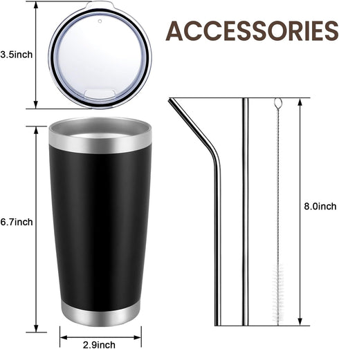 MEWAY 20oz Double Wall Vacuum Insulated Travel Mug, Stainless Steel Tumbler with Lid and Straw, Black