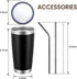 MEWAY 20oz Double Wall Vacuum Insulated Travel Mug, Stainless Steel Tumbler with Lid and Straw, Black