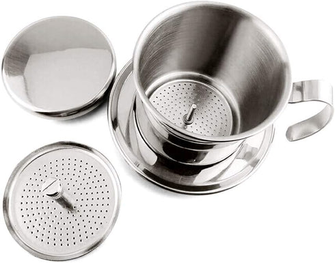 Vietnamese Coffee Drip Filter, Stainless Steel Pour Over Coffee Dripper, Portable Infuser for Camping (Silver)