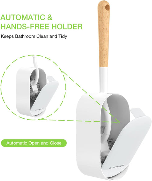Bamboo Toilet Brush Set - 2 Pack with Ergonomic Design, Durable Bristles, Wooden Holder for Bathroom Cleaning