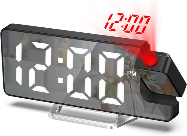 Projection Alarm Clock for Bedroom, Digital Clock with 180° Rotatable Projector, Large Display LED Alarm Clock