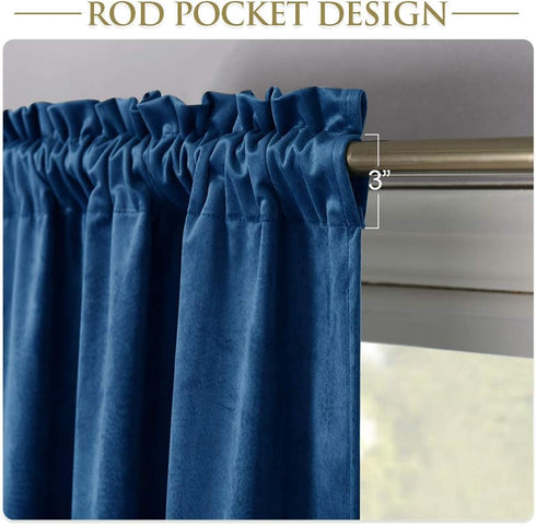 Luxury Velvet Valance Curtains, Light Blocking Small Window Scalloped Valance, 52 x 18-inch, Blue
