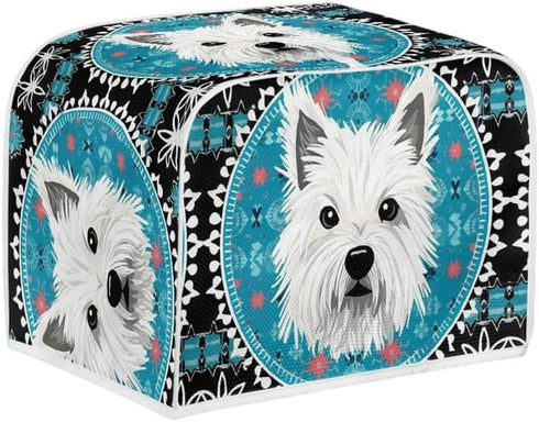4 Slice Toaster Cover, West Highland White Terrier Design, Blue Mandala Universal Fit Wide Slot Bread Maker Cover