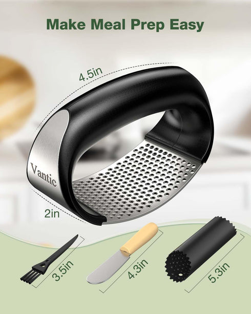 Vantic Garlic Press Rocker - Stainless Steel Garlic Crusher, Mincer and Chopper with Peeler & Scraper, Easy Kitchen
