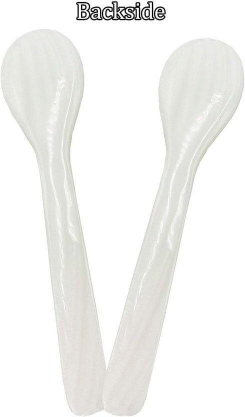 2 Pack 4.73inch Handcraft Mother of Pearl Caviar Spoons with Round Handle and Plastic Storage Box - White, Style D