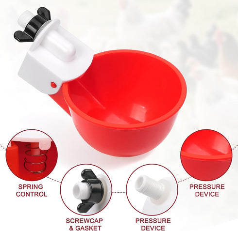 tibaebe 8 Pack Chicken Waterer Cups, Red Automatics Chicken Waterer, Professional Poultry Cups Suitable for Chicks