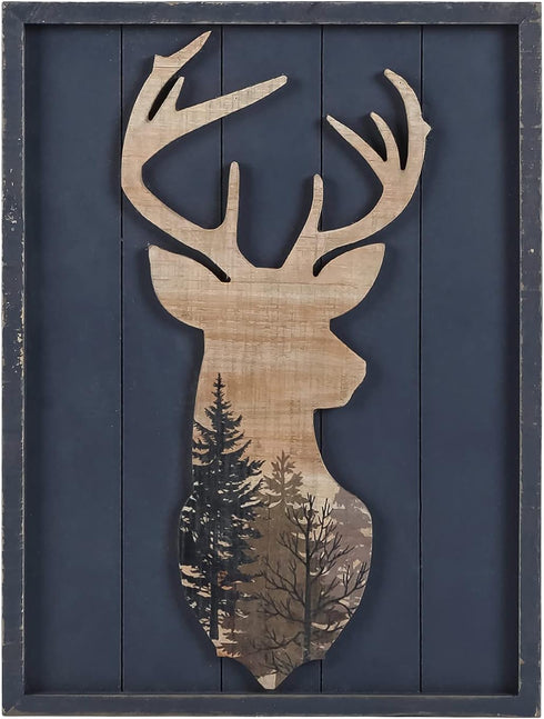 NIKKY HOME Cabin Wall Decor, Decorative Deer Wood Framed Forest Mountain Woodland