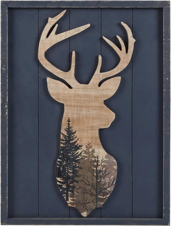 NIKKY HOME Cabin Wall Decor, Decorative Deer Wood Framed Forest Mountain Woodland