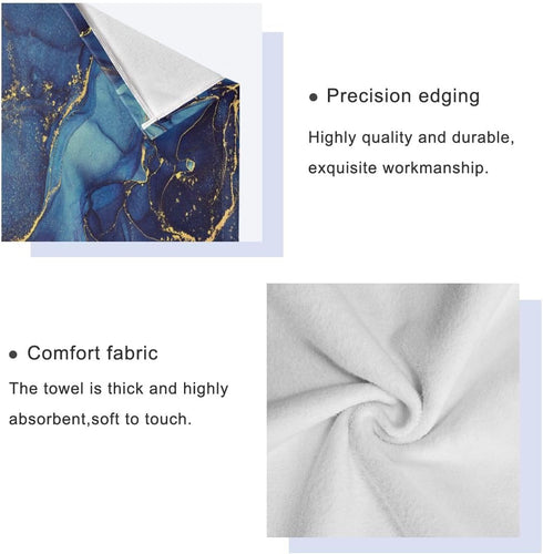 SUABO Sets 3 Set Blue Abstract Art Marble Bath Towel Ultra Soft Fast Dry Face Towel Absorbent Bathroom Towel Shower