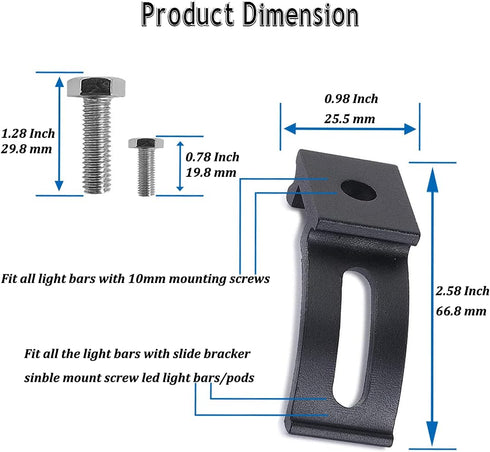 LED Light Bar Slide Mounting Bracket - 2PCS Universal Adjustable Side Bracket Kit for Light Bar Work Lights