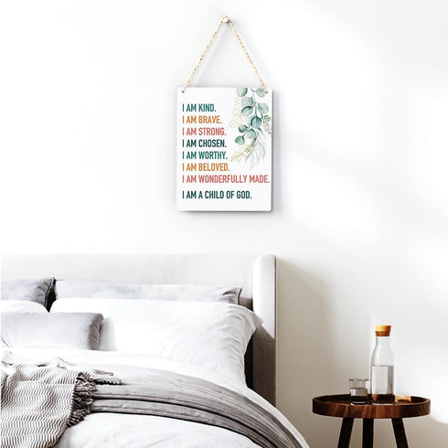 BELLOWDEER 8 10 Inches Inspirational Decor I am a Child of God Scripture Wooden Hanging Sign Christian Gift for Baby