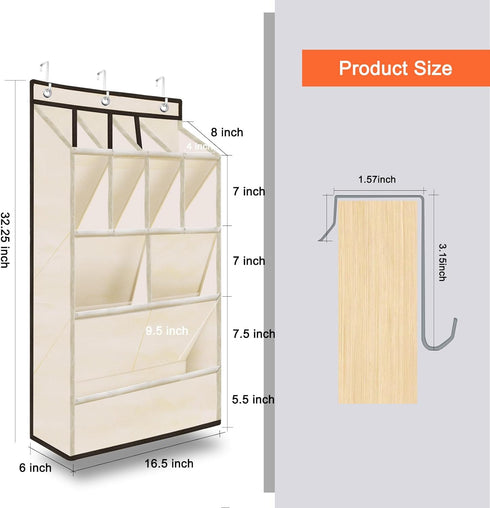 Over the Door Shoe Rack, Short Hanging Organizer with Large Deep Pockets for 14+ Pairs Shoes, Dorm Storage