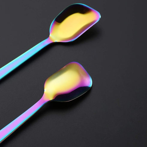 6.4-inch, Set 6 GoGeiLi Yogurt Spoon, Stainless Steel Gelato/Ice Cream Spoon, Rainbow Fruit Dessert Spoon