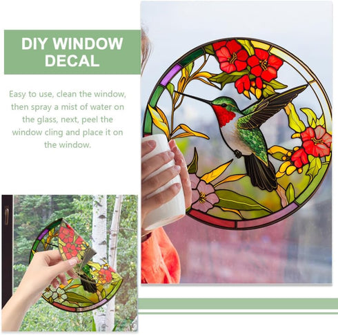 Stained Glass Hummingbird Window Clings, Anti-Collision Decals for Summer Window Decoration