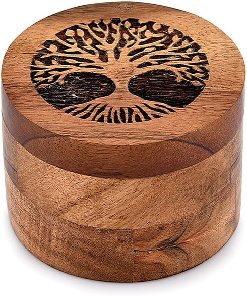 Acacia Wood Spice Cellars Box with Lid for Kitchen, Countertop, Round Storage Box for Spices (3.5" x 3.5" x 2.5") by EDHAS