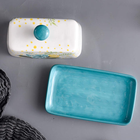 Countertop Wisenvoy Butter Dish Ceramic Butter Dish with Lid Butter Keeper Butter Dish with Lid for Flower Butter Crock