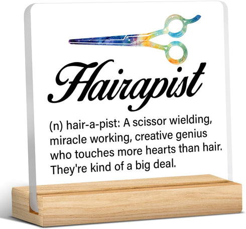 Zauly Best Hair Stylist Gift - Hairapist Definition Acrylic Desk Sign Decor for