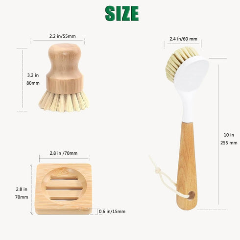 JouiiSiYa Set, Bamboo Vegetable Brush Natural Bristle Dish Brush with Holder, Eco Friendly Soft Dish Scrubber Kitchen