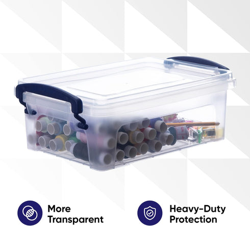 Superio Mini Storage Bins with Lids, Clear Plastic Containers, Stackable Totes, BPA Free, 1.25 Qt, 2 Pack