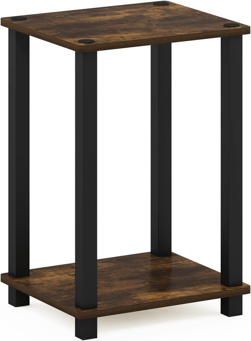 1-Tier Furinno Simplistic End Side Night Stand/Bedside Table with Plastic Poles, Amber Pine/Black