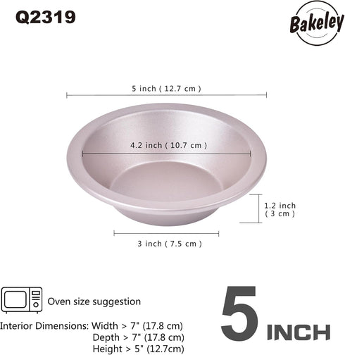 5-Inch Mini Pie Pan Set, Non-Stick Round Bread and Cake Bakeware for Oven and Instant Pot, 4-Piece, (Champagne Gold) by Bakeley