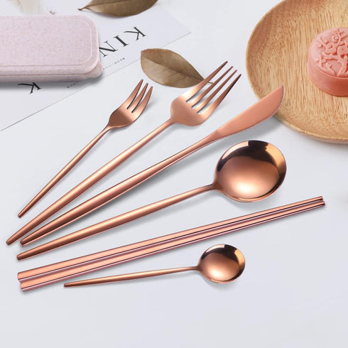AARAINBOW 8 Pieces Portable Reusable Stainless Steel Flatware Set, Travel Utensils Including Chopsticks, Knife, Fork,