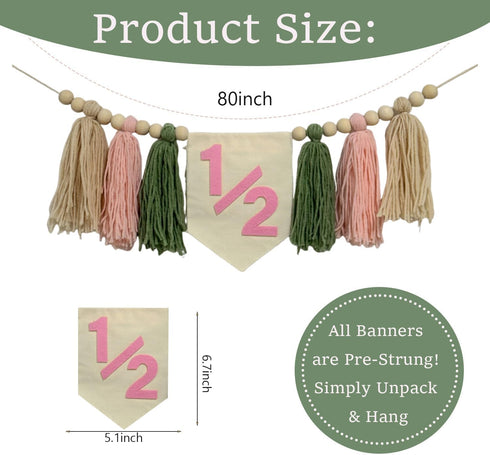 Cuvaho 1/2 6 1/2 1/2) Half Birthday Decorations Girl Pink Sage Green High Chair Banner with Half Birthday Hat for Month