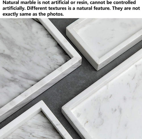 Noble Natural Marble Tray for Desktop, Kitchen, Vanity, Bathroom, Stone Organizer for Tissues, Candles, Soap (Cloud