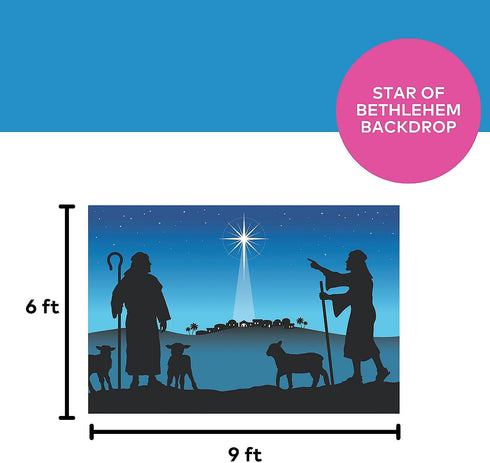 Fun Express Star Of Bethlehem Backdrop Banner for Christmas - Preprinted Party Decor, Wall Decor, 3 Pieces