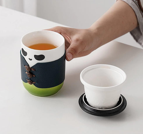 Set, 13oz 4 Travel Tea kung fu Panda Tea Cup with Portable Bag, Ceramic Chinese Teapot with Ceramic Teacups, With Tea
