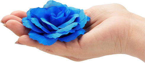 Bright Creations Blue Roses Artificial Flowers, Set of 50 Stemless Silk Roses, Royal Blue Faux Bouquet Decor