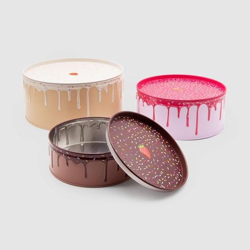 Suck UK Cookie Tin Set of 3 - Round Cake Tins with Lids, Novelty Cookies Jar, Air Tight Storage Container