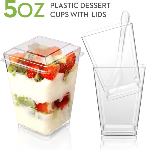 FIFWVGP 5 oz 60Pcs Plastic Dessert Cups With Lids and Spoons, Yogurt Parfait Appetizer Cups for Party, Mini Dessert