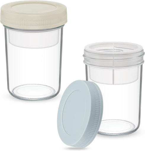 16 oz 2-Pack Xyptorix Overnight Oats Containers with Airtight Lids - Leak-Proof Wide Mouth Mason Jars & Divided Cups