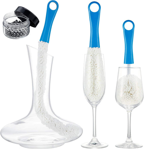 Boao 3 Pcs Decanter Cleaning Brush - Flexible Bottle Cleaning Brush Set with Cleaning Beads for Goblets and Glasses