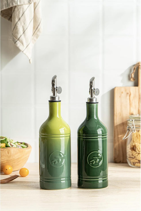 18 oz Pack 1, Olive Oil Dispenser Bottle with Spout, Ceramic Oil Dispensers for Kitchen, Opaque Cruet, EVOO & Vinegar
